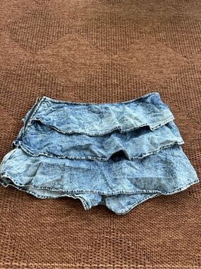 Mia Chica Washed Light Blue Tiered Ruffle Mini Skirt